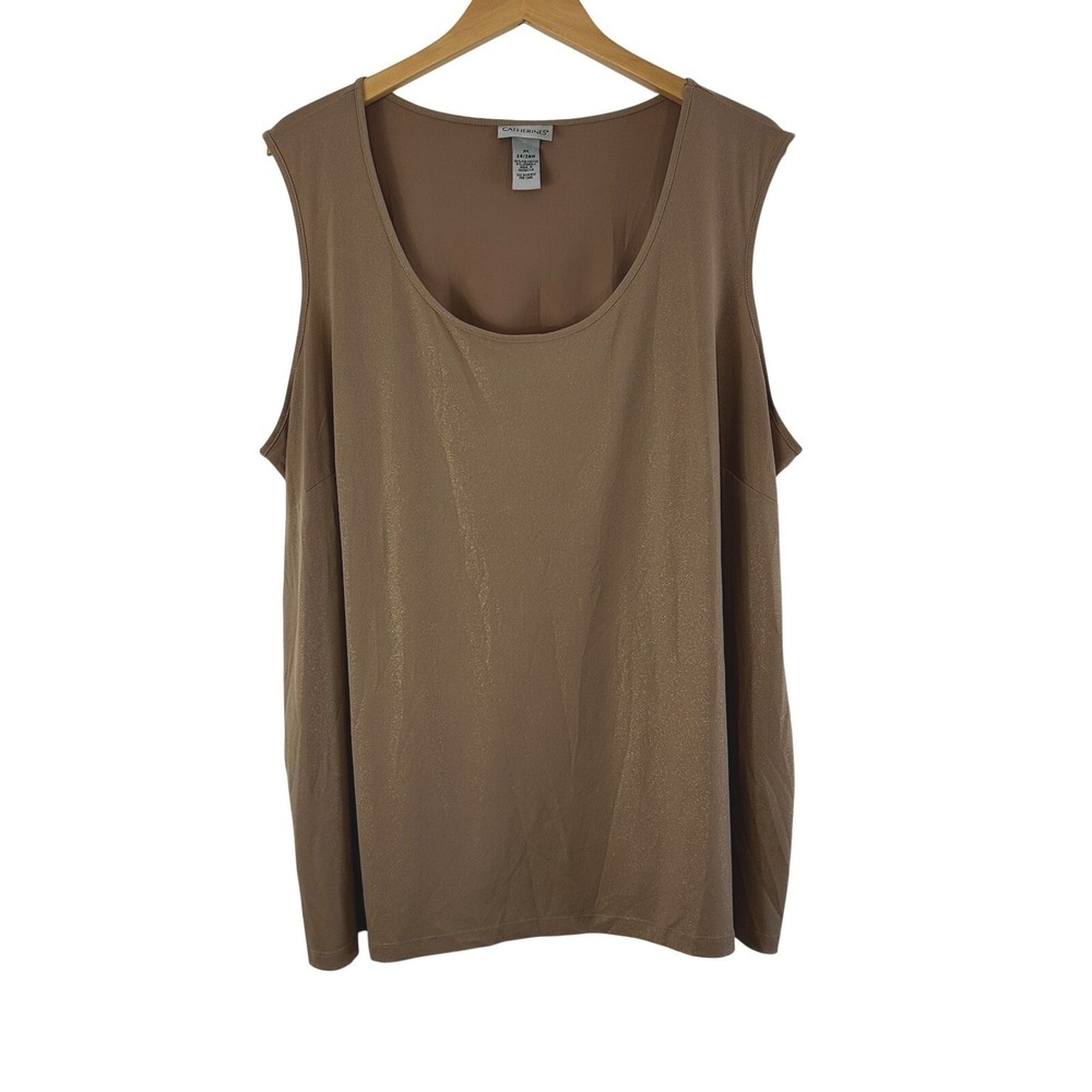 Catherine's Gold Shimmer Sleeveless Top Women's 3X Scoop Neck Career Layering